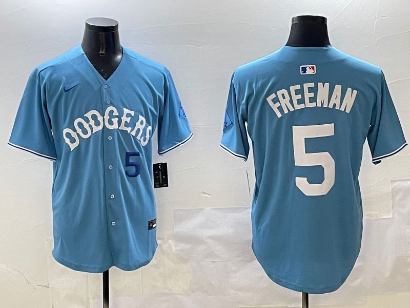 Men Los Angeles Dodgers #5 Freeman Light Blue Throwback Game 2025 Nike MLB Jersey style 23->los angeles dodgers->MLB Jersey